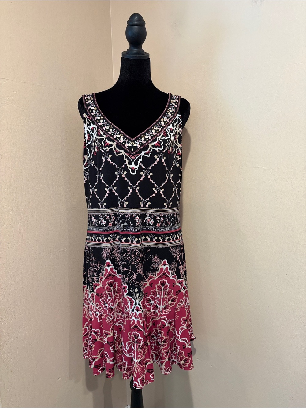 White House Black Market Burgundy & Black Dress, Romantic Victorian, size L